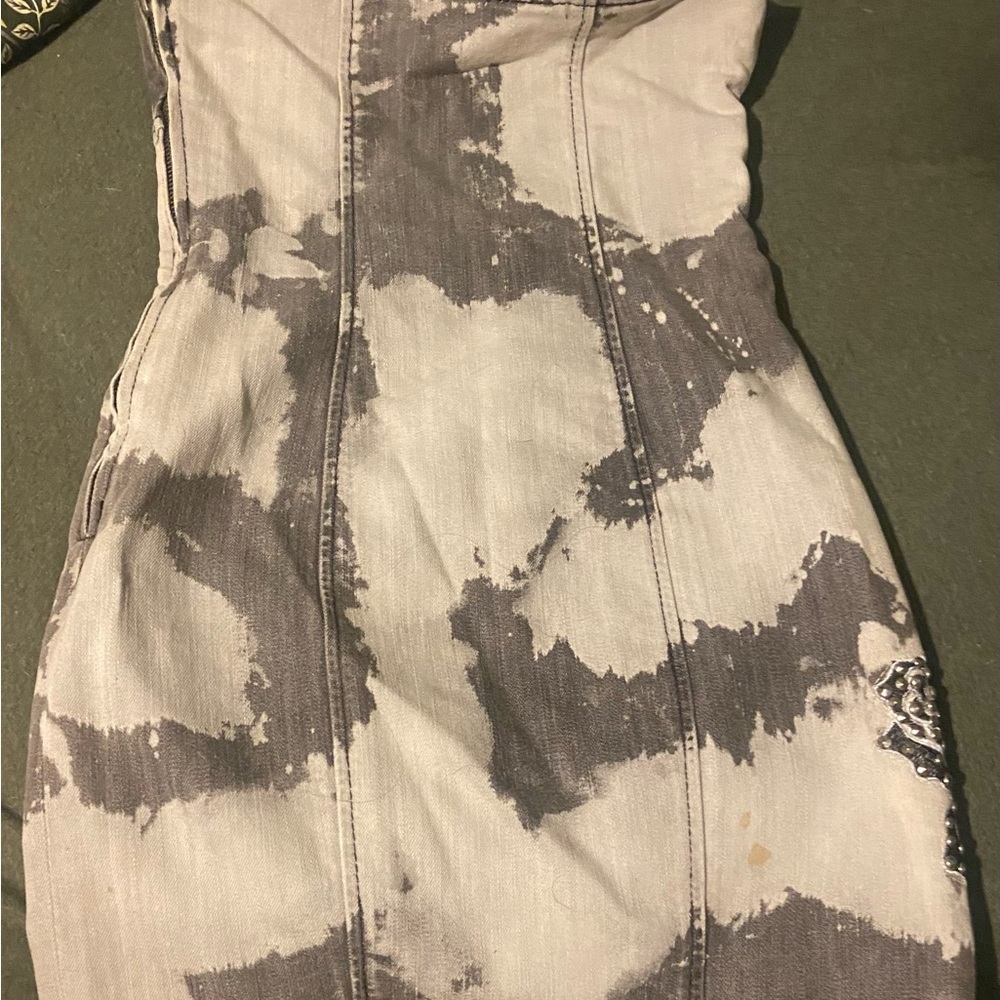 GUESS PREMIUM DENIM GREY STUDDED MINI DRESS